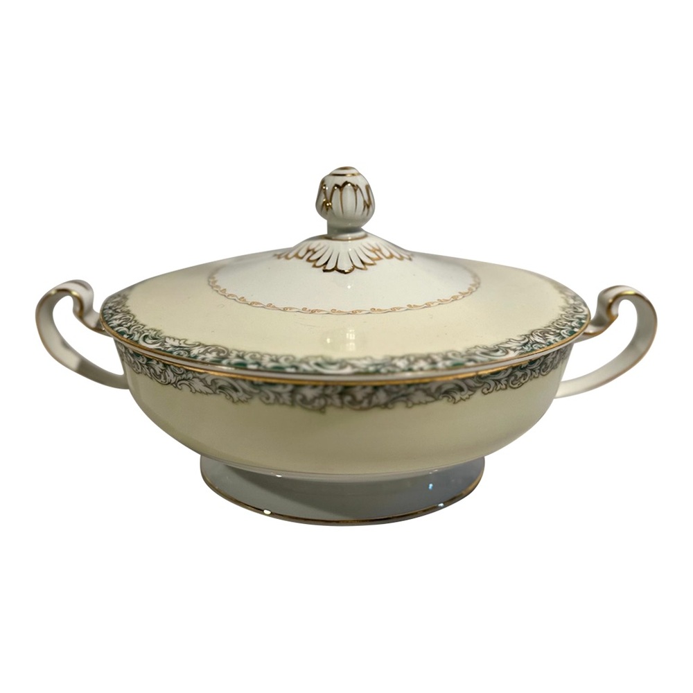 Vintage Noritake Handled Porcelain Covered Serving Vegetable Dish Roses